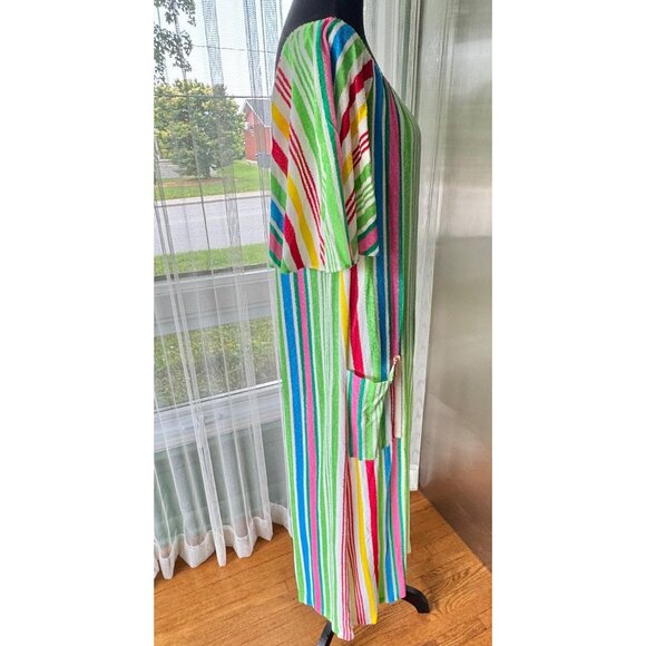 Vintage 80s terrycloth robe/coverup, pink blue yellow green orange red stripes - Picture 8 of 8